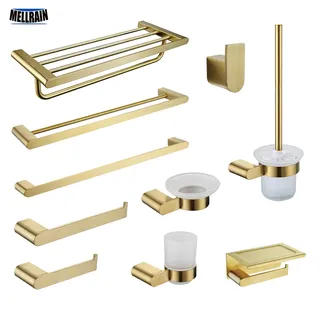 Accessoires de salle de bains en or brossé