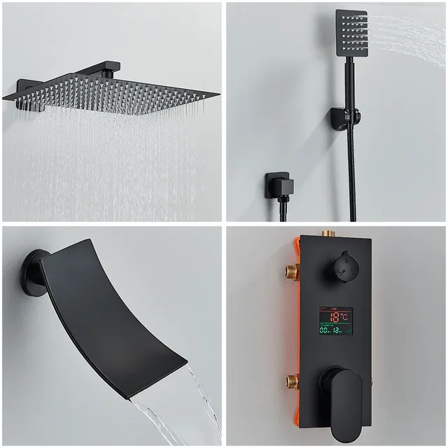 Robinets de douche cascade de pluie de salle de bains de… – vue 3