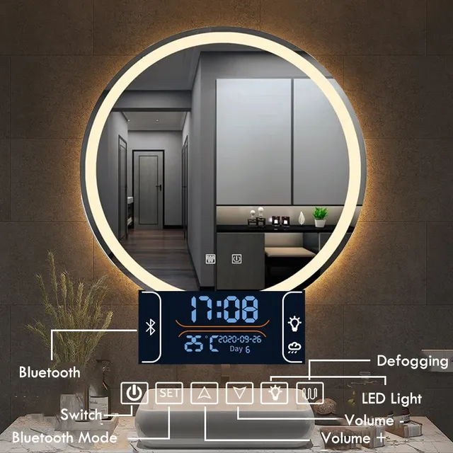 HOMirror rond intelligent à LED avec cadre doré et noir – vue 6