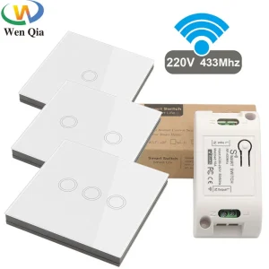 Interrupteur tactile Led sans fil pour maison intelligente, 86×86, télécommande marche/arrêt, interrupteur mural AC 110V 220V 10A, récepteur 1/2/3 gangs pour plafonnier Interrupteur tactile Led sans fil pour maison intelligente, 86×86, télécommande marche/arrêt, interrupteur mural AC 110V 220V 10A, récepteur 1/2/3 gangs pour plafonnier