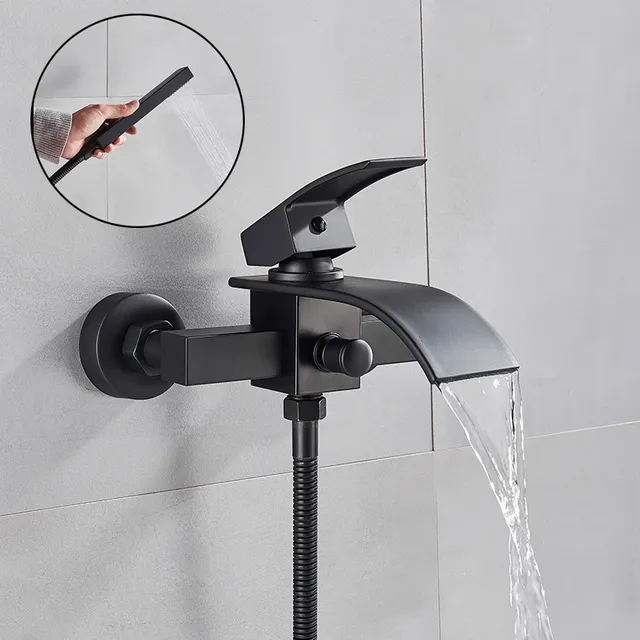 Robinet baignoire mural noir mat cascade large… – vue 2
