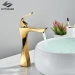 Robinet de lavabo, mitigeur de salle de bains en Bronze noir, robinets chauds et froids montés sur le pont, robinet d&rsquo;évier à levier unique, robinet de lavage en or