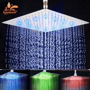 Suguword – pommeau de douche Ultra-fin avec LED, effet pluie, sans bras de douche, 3 couleurs changeantes, économie d&rsquo;eau et de température