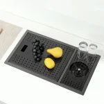 Évier de cuisine simple noir dissimulé en acier inoxydable, petit format, pour le balcon, avec lave-vaisselle