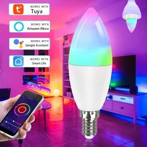 Ampoule intelligente Wifi E14 lampe à bougie RGB + CW + WW 5W 7W 9W Tuya Smart Life APP commande vocale Compatible avec Alexa Google Home variable