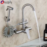 Onyzpily brossé Nickel 304 acier inoxydable cuisine évier robinet mitigeur robinet jet pulvérisateur tête Installation murale