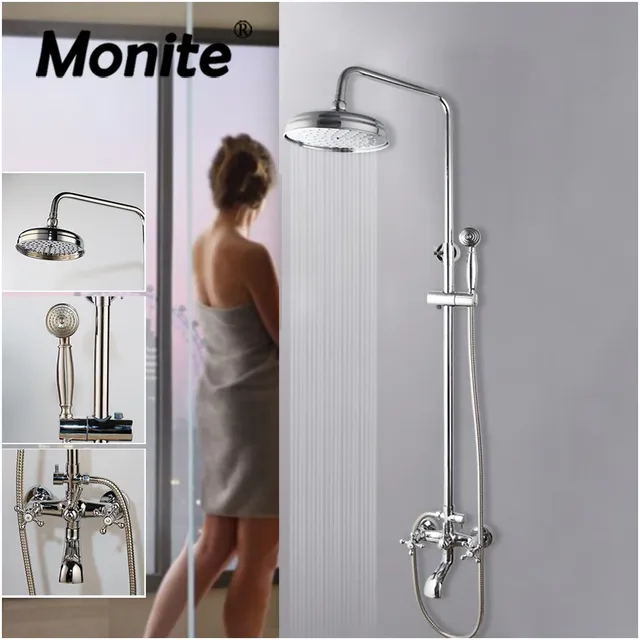 Monite Chrome poli salle de bain ensemble de douche…
