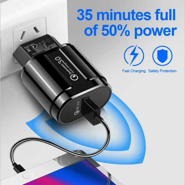 Chargeur secteur USB rapide 18W trois ports prise… – vue 2