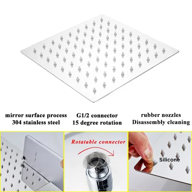 Pommeau douche pluie carrée ultra mince acier inoxydable… – vue 3