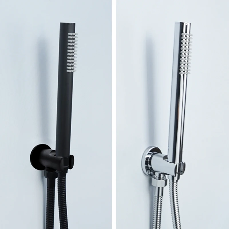 Pommeau de douche à main chromé noir mat, tuyau de douche en acier inoxydable, pommeau de douche en laiton, montage mural, accessoires de douche, 150cm