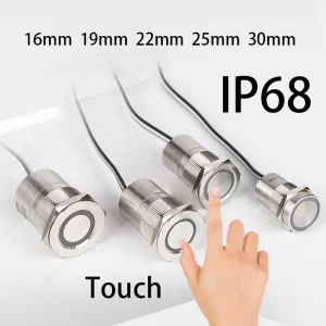 IP68 interrupteur tactile Contacts électriques bouton étanche entier Led Induction momentanée 16/19/22/25/30mm interrupteurs marche/arrêt 24v 12v 5v