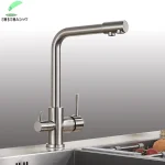 SHBSHAIMY filtre robinet de cuisine eau potable robinet de cuisine monté sur le pont double poignées mélangeur d&rsquo;eau chaude froide à 3 voies