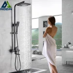 Pommeau de douche à effet pluie noir, robinet de centre commercial, bec de baignoire rotatif en laiton, douchette à main à 3 voies, centre commercial de bain, 8 po, 256