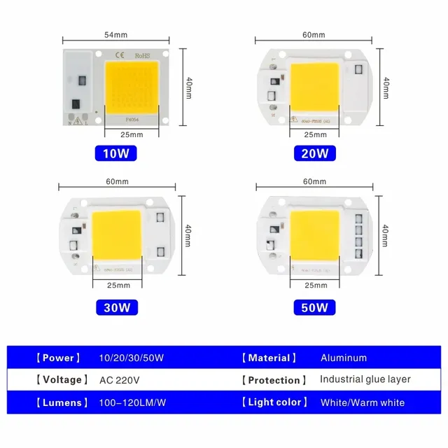 Lampe à puce LED COB 10W 20W 30W 50W 220V Smart IC pas… – vue 3