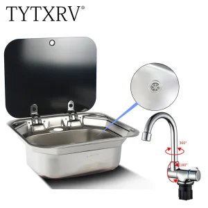 TYTXRV – accessoires de caravane, évier de camping-car en acier inoxydable, lavabo à main avec robinet plié pour caravane, bateau, cuisine