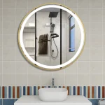 HOMirror rond intelligent à LED avec cadre doré et noir, 3 documents légers, haut-parleur Bluetooth, affichage de l&rsquo;heure et de la température, dél&rsquo;offre buage