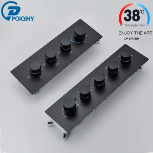 Vanne thermostatique noire à 3 sorties, inverseur de douche, mitigeur, boutons ronds, mélangeurs dissimulés, inverseur de douche en laiton
