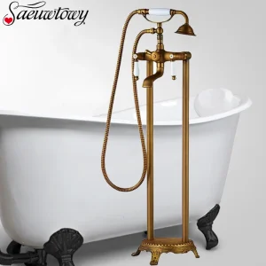 Robinet de baignoire sur pied Antique, ensemble de douche de salle de bains, robinet de baignoire sur pied avec douche, Style téléphone chaud et froid