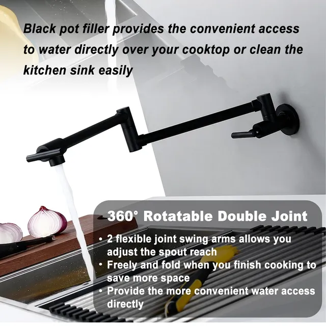 Robinet de Cuisine Pliable en Laiton Massif Noir à… – vue 2