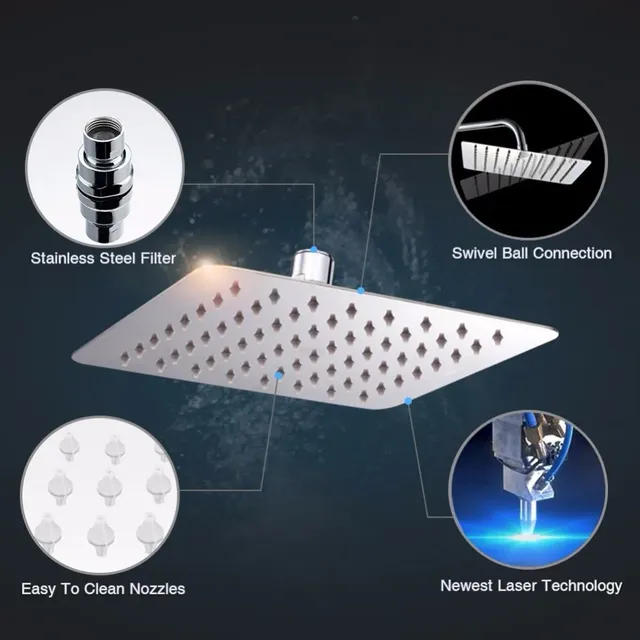 Pommeau de douche de luxe chromé à LED en acier inoxydable – vue 5