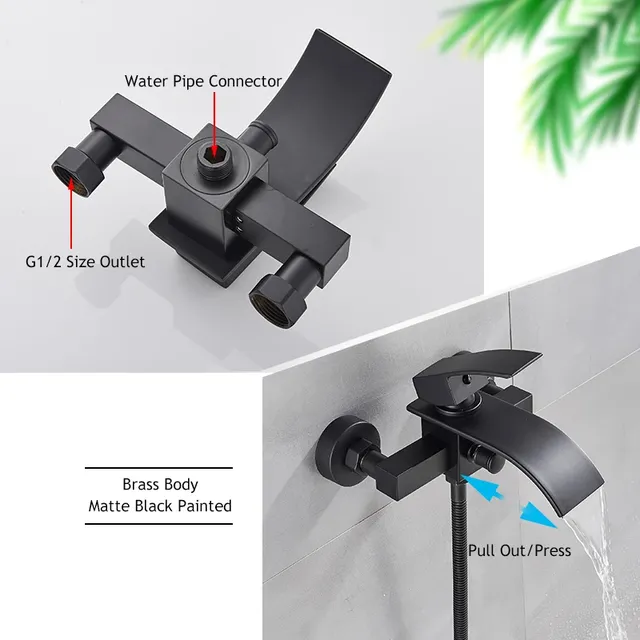 Robinet baignoire mural noir mat cascade large… – vue 3