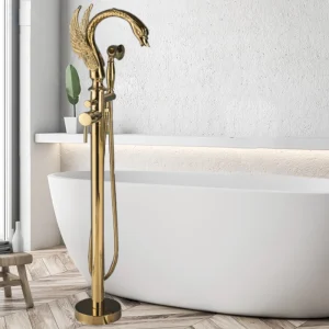 Robinet de baignoire de luxe en or Swan 2, robinet de douche sur pied chaud et froid
