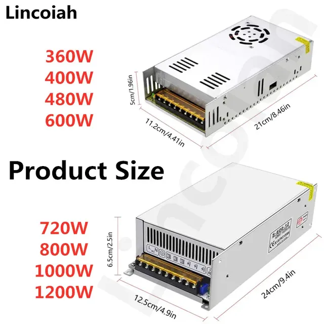 Alimentation LED 12V 24V 36V 48V 360W 400W 480W 600W… – vue 4
