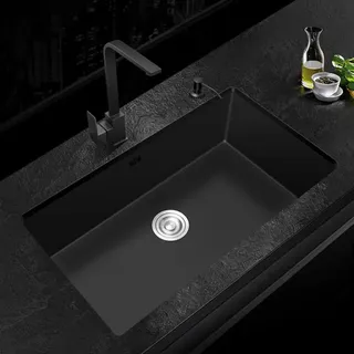 Évier cuisine noir inox304 encastrable cuve unique rectangulaire coins…