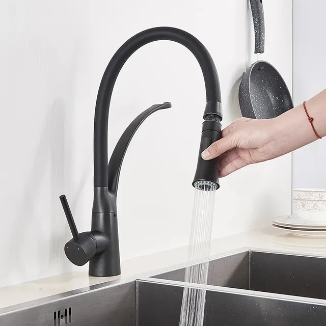 Robinet de cuisine extractible chromé avec tuyau noir… – vue 3