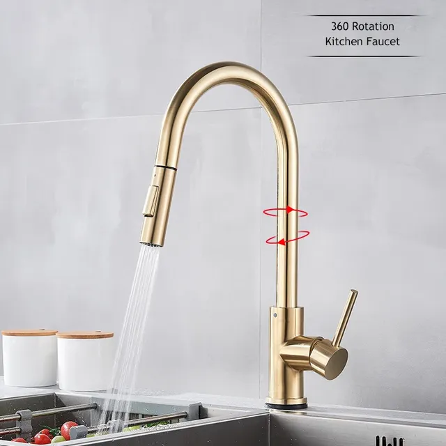 Robinet de cuisine à capteur tactile extractible en or… – vue 4