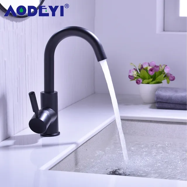 Robinet de lavabo de salle de bains en laiton noir – vue 3
