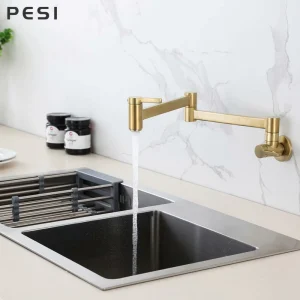 Robinet d’Eau Froide Simple en Or, Montage Mural, Évier, Bec Rotatif à 360 Degrés, Nettoyage, Col Pliant, HOKitchen Robinet d’Eau Froide Simple en Or, Montage Mural, Évier, Bec Rotatif à 360 Degrés, Nettoyage, Col Pliant, HOKitchen