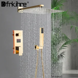 Ensemble de douche à affichage numérique LED, système de douche dissimulé, cascade de pluie, LCD numérique, ensemble de chlore pour centre commercial de bain, or