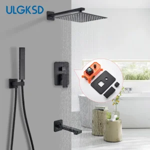 Kit de robinets de douche avec cartouche intégrée, ensemble de douche dissimulée noir mat, pommeau de douche pluie, système rotatif à 2/3 voies Kit de robinets de douche avec cartouche intégrée, ensemble de douche dissimulée noir mat, pommeau de douche pluie, système rotatif à 2/3 voies