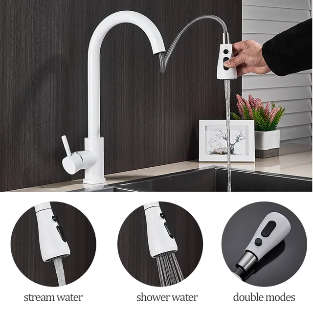 Senlesen robinet de cuisine blanc extractible – vue 3