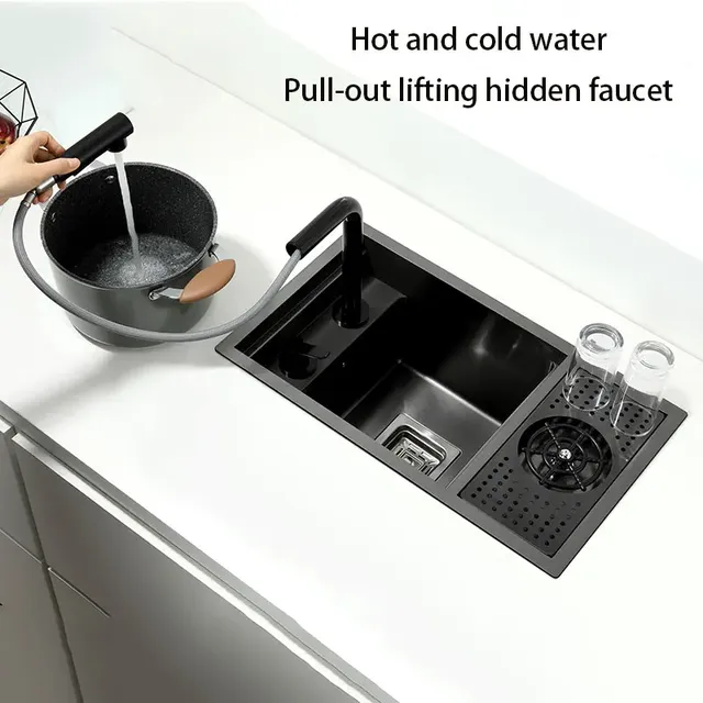 Évier cuisine simple noir dissimulé acier inoxydable… – vue 2