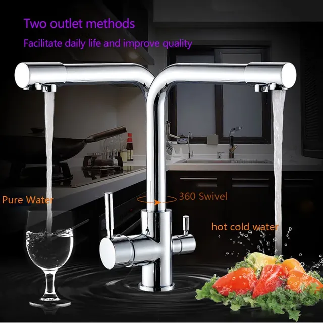 Robinet de cuisine chromé à double bec – vue 4