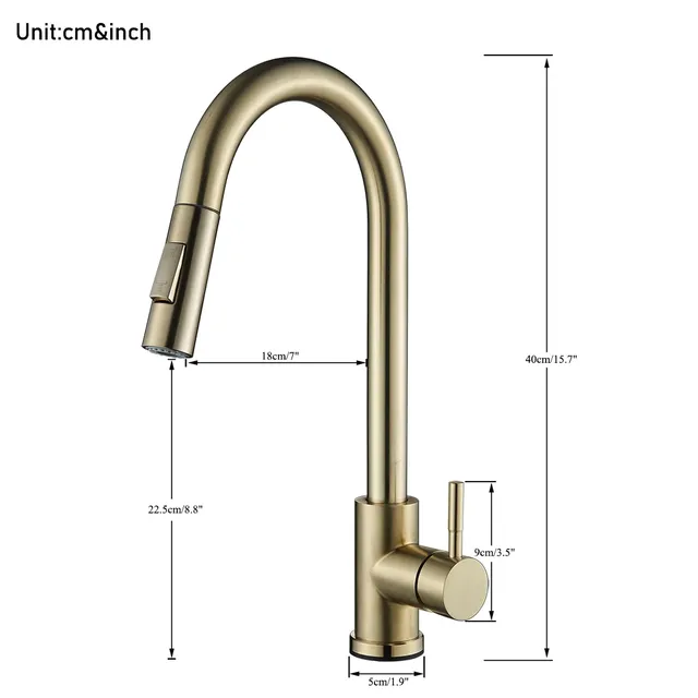 Robinet de cuisine doré à capteur extractible – vue 5
