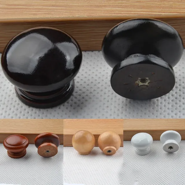 Poignée meuble bois ronde bombée base évasée insert… – vue 2