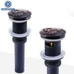 Bassin en Laiton Brossé, Noir, Bronze, Huile, Pousser vers le Bas, Égouttoir Pop-up, Débordement, Non-Débordement, Poisson Sculpté en Relief