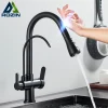 Robinet de cuisine à eau avec filtre à capteur tactile 2 en 1, noir, double Modes, robinets d&rsquo;évier de pulvérisation pour cuisine, robinet mitigeur d&rsquo;eau Pure
