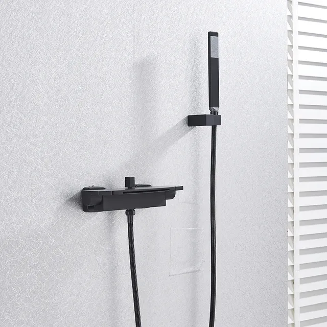 Mitigeur baignoire mural cascade noir mat bec large… – vue 4