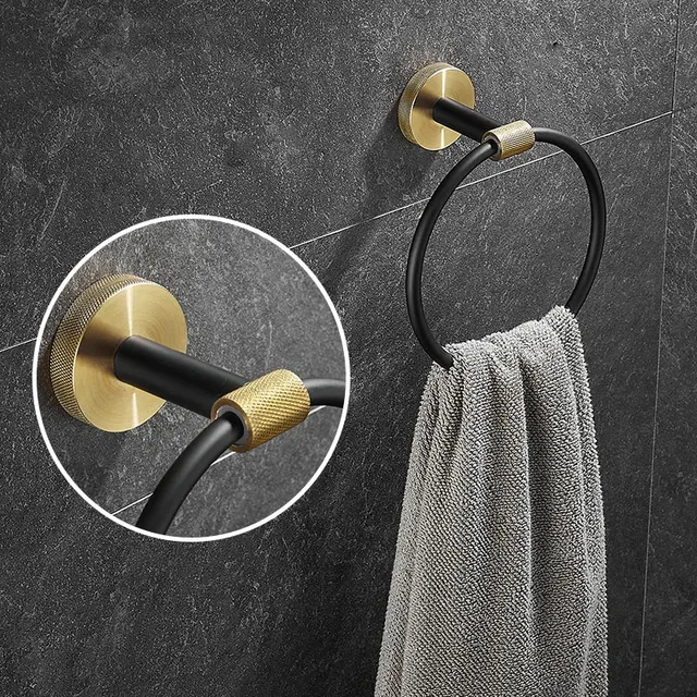 Ensemble accessoires salle bain mural noir mat laiton… – vue 4