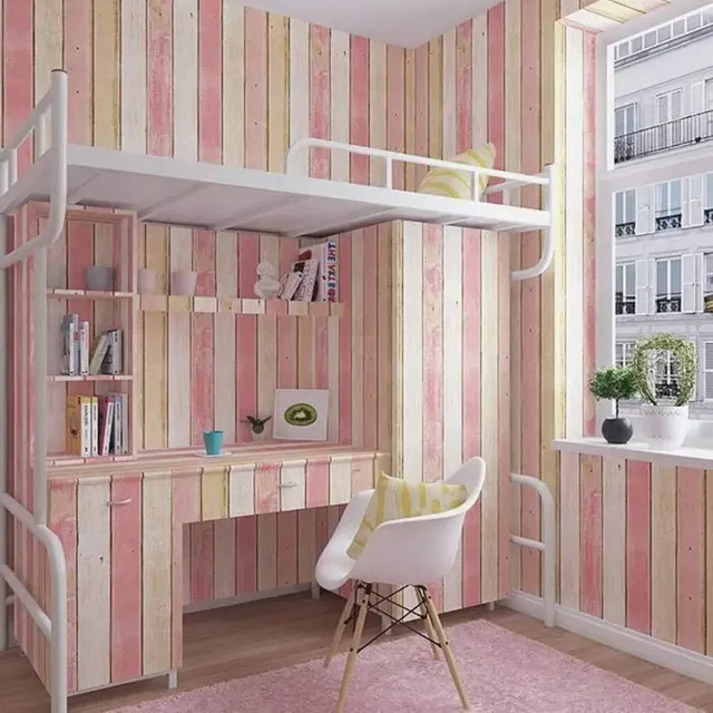 Papier peint auto-adhésif avec panneau de bois rose de 5M – vue 4