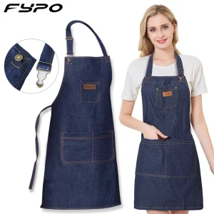 Tablier en denim simple et durable, unisexe, accessoire de cuisine, restaurant, barista, travail, sanitaire, cuisson
