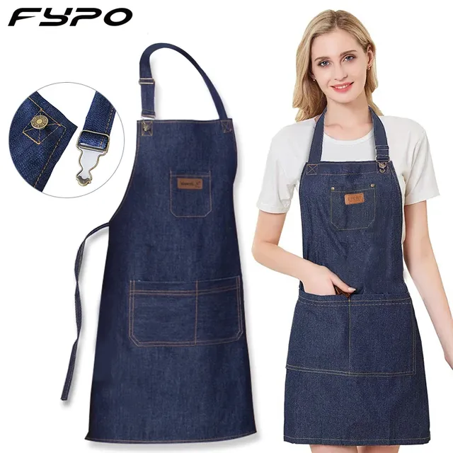 Tablier denim indigo épais unisexe taille moyenne…
