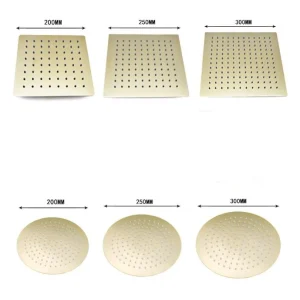 Pommeau de douche à effet pluie en or brossé, acier inoxydable, pommeau de douche supérieur avec bras mural monté au plafond, 8 po, 10/12 po Pommeau de douche à effet pluie en or brossé, acier inoxydable, pommeau de douche supérieur avec bras mural monté au plafond, 8 po, 10/12 po