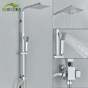 Ensemble de robinets de douche de salle de bains, Chrome ou noir, systèmes de bain à pluie, mélangeur chaud-froid, robinet à grue mural en acier inoxydable ou en plastique Ensemble de robinets de douche de salle de bains, Chrome ou noir, systèmes de bain à pluie, mélangeur chaud-froid, robinet à grue mural en acier inoxydable ou en plastique