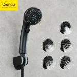 Ensemble de pommeau de douche avec tuyau et support rapide mural, 5 fonctions, bouton marche-arrêt