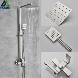 Mélangeurs de douche de luxe robinet Nickel brossé douche de pluie robinets système dans le mur carré main douche mélangeur ensemble